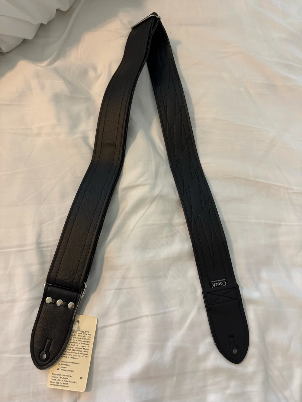 🎸 Couch Handmade Guitar Strap – Black w/ White Lightning Bolt – NEW - Picture 4 of 9